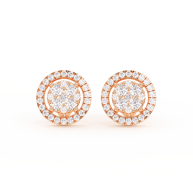 Women's Double-Frame Cluster Diamond Stud Earrings 0.54ct 14K Gold - bayamjewelry