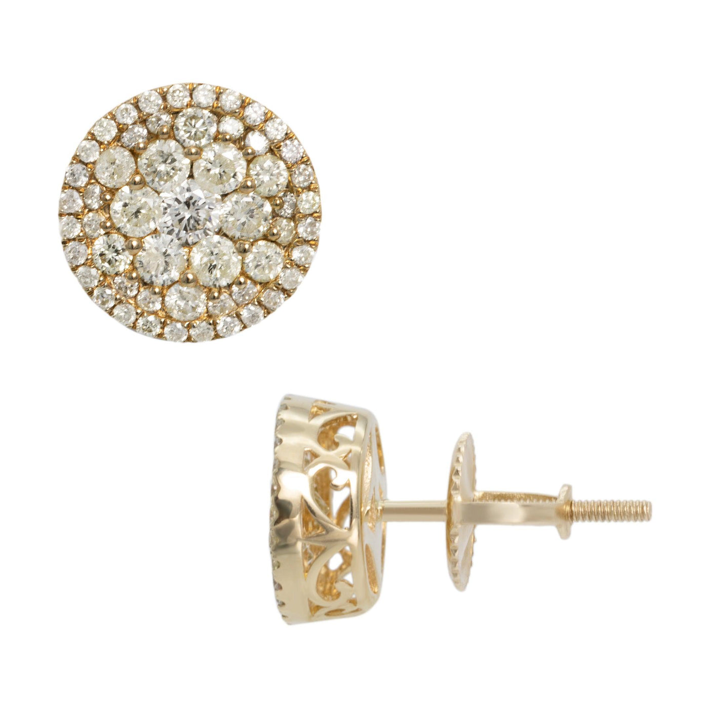 Women's Double Halo Cluster Diamond Stud Earrings 1.0ct 10K Yellow Gold - bayamjewelry