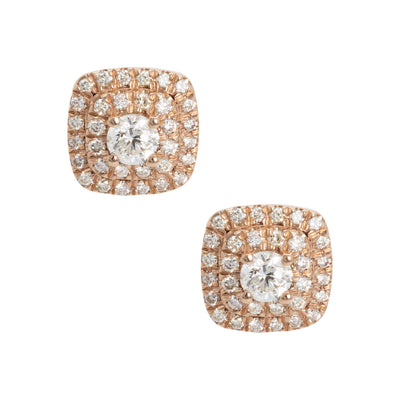 Women's Double Halo Diamond Stud Earrings 0.80ct 14K Rose Gold - bayamjewelry