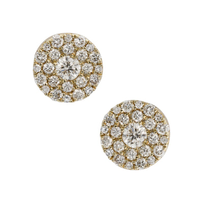 Women's Double Halo Diamond Stud Earrings 1.10ct 14K Yellow Gold - bayamjewelry