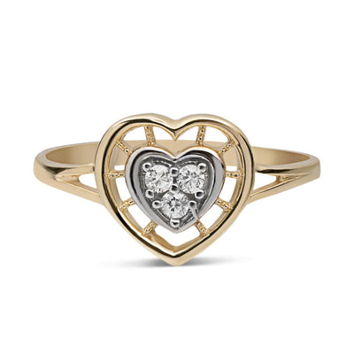 Women's Double Heart CZ Ring 10K Yellow Gold - bayamjewelry