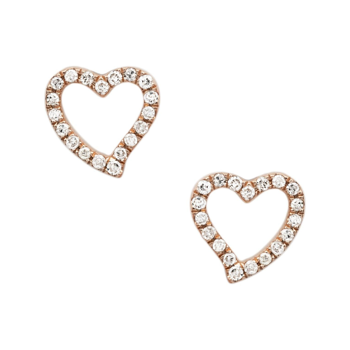 Women's Empty Heart Diamond Stud Earrings 0.12ct 14K Rose Gold - bayamjewelry