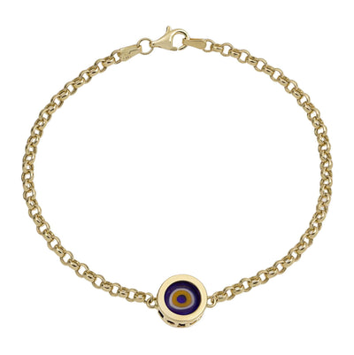 Women's Evil Eye Rolo Chain Bracelet 14K Yellow Gold - bayamjewelry