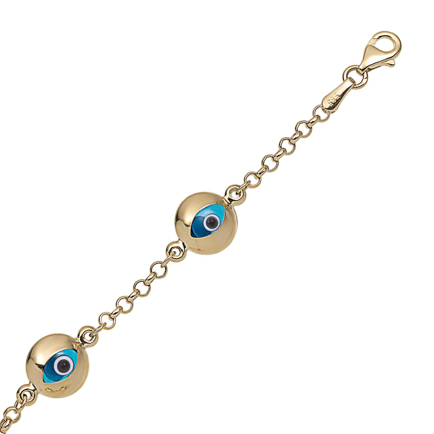 Women's Evil Eye Station Rolo Chain Bracelet 14K Yellow Gold - bayamjewelry