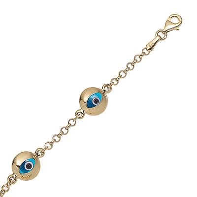 Women's Evil Eye Station Rolo Chain Bracelet 14K Yellow Gold - bayamjewelry