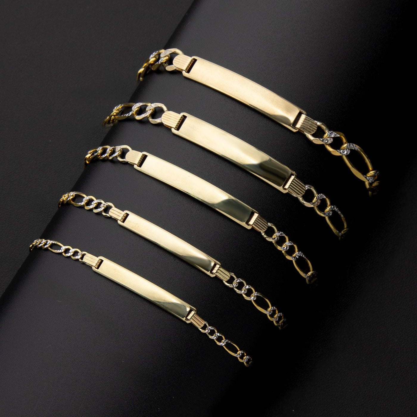 Women's Figaro Link ID Bracelet 10K Yellow Gold - Hollow - bayamjewelry