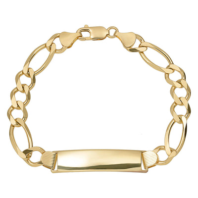 Women's Figaro Link ID Bracelet 10K Yellow Gold - Solid - bayamjewelry
