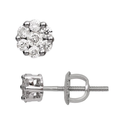Women's Flower Cluster Diamond Stud Earrings 0.29ct 14K White Gold - bayamjewelry