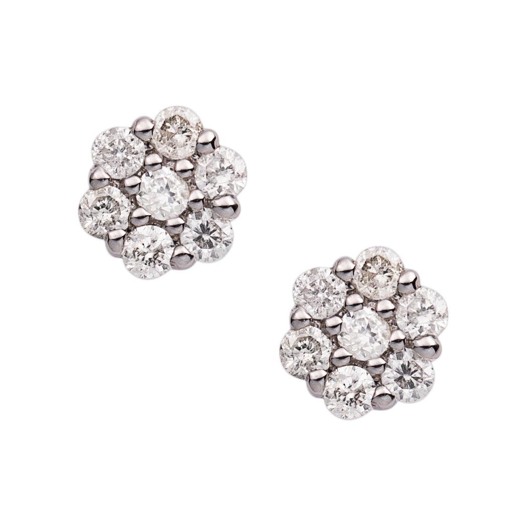 Women's Flower Cluster Diamond Stud Earrings 0.2ct 14K White Gold - bayamjewelry