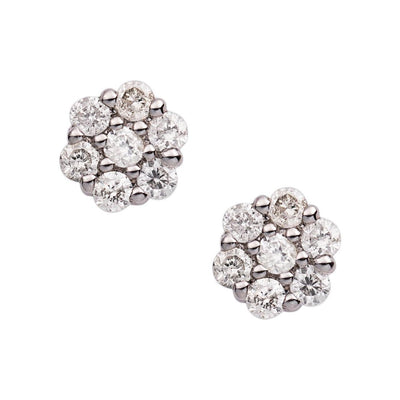 Women's Flower Cluster Diamond Stud Earrings 0.2ct 14K White Gold - bayamjewelry