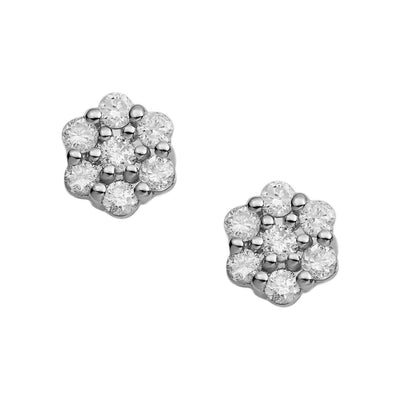 Women's Flower Cluster Diamond Stud Earrings 0.45ct 14K White Gold - bayamjewelry