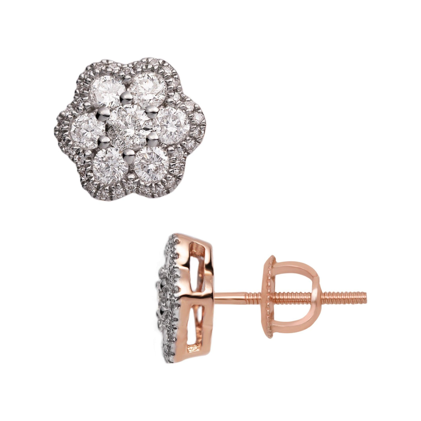 Women's Flower Cluster Diamond Stud Earrings 0.98ct 14K Rose Gold - bayamjewelry