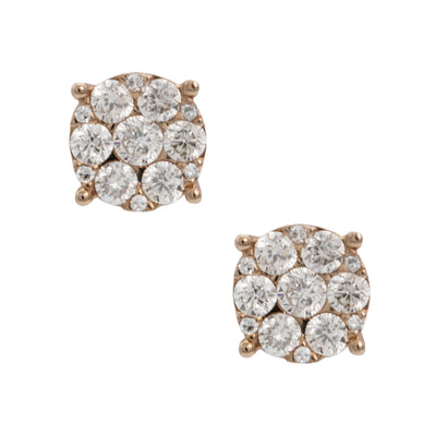 Women's Flower Cluster Diamond Stud Earrings 1.14ct 14K Rose Gold - bayamjewelry