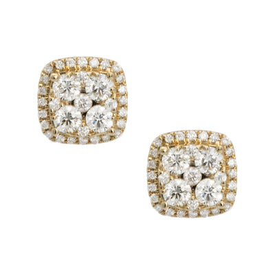 Women's Frame Cluster Diamond Stud Earrings 1.28ct 14K Yellow Gold - bayamjewelry