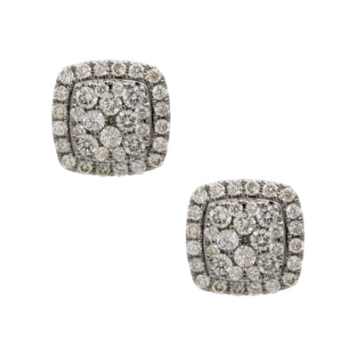 Women's Framed Cluster Diamond Stud Earrings 0.98ct 14K White Gold - bayamjewelry