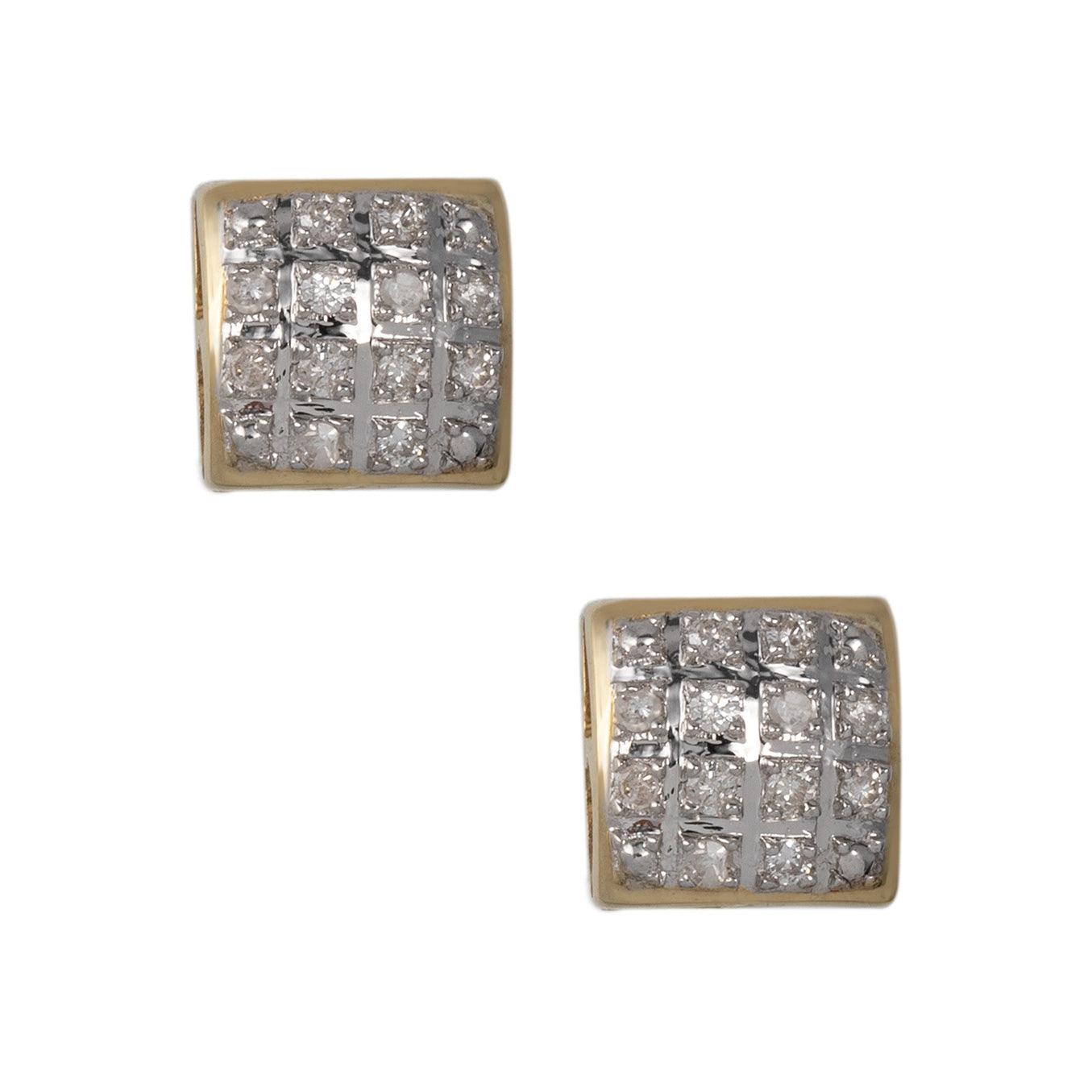 Women's Framed Micro-Pavé Cushion Diamond Stud Earrings 0.09ct 10K Yellow Gold - bayamjewelry