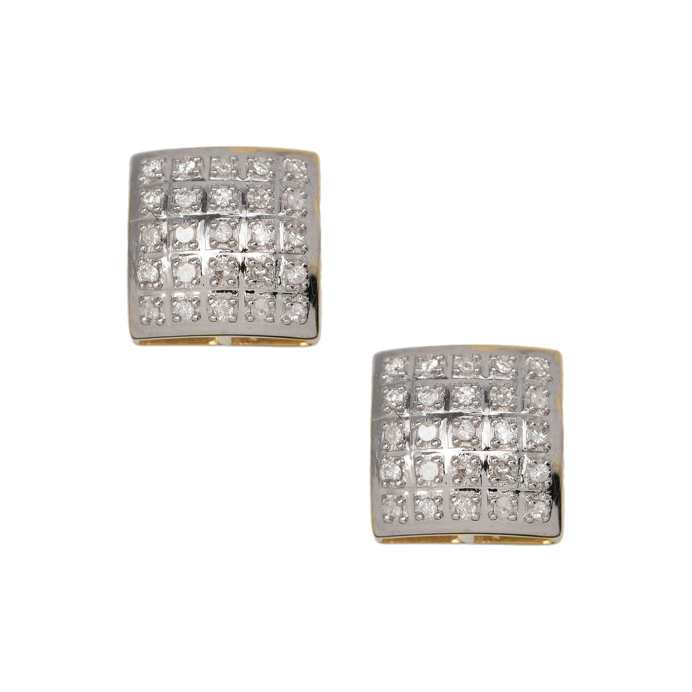 Women's Framed Micro-Pavé Cushion Square Diamond Stud Earrings 0.16ct 10K Yellow Gold - bayamjewelry