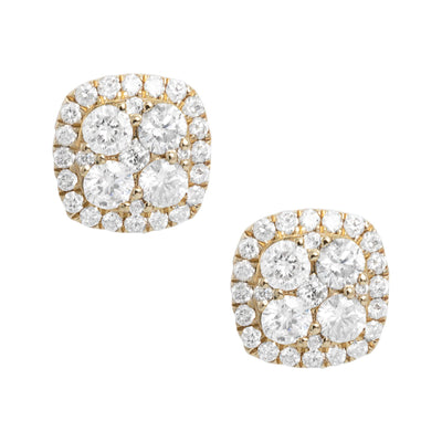 Women's Halo Cluster Diamond Stud Earrings 1.29ct 14K Yellow Gold - bayamjewelry