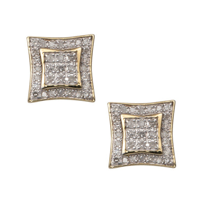 Women's Halo Micro-Pavé Concave Square Diamond Stud Earrings 0.29ct 10K Yellow Gold - bayamjewelry