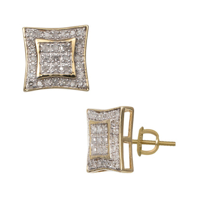 Women's Halo Micro-Pavé Concave Square Diamond Stud Earrings 0.29ct 10K Yellow Gold - bayamjewelry