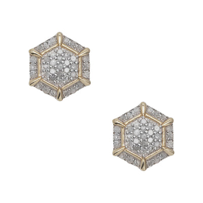 Women's Halo Micro-Pavé Hexagonal Diamond Stud Earrings 0.33ct 10K Yellow Gold - bayamjewelry