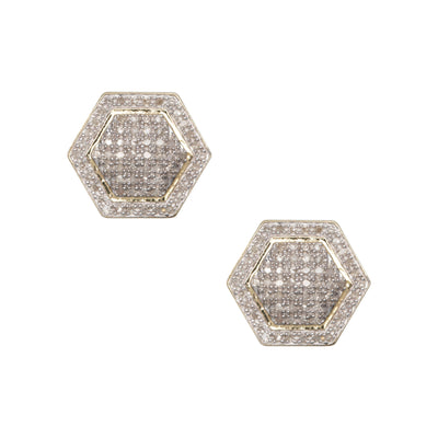 Women's Halo Micro-Pavé Hexagonal Diamond Stud Earrings 0.53ct 10K Yellow Gold - bayamjewelry