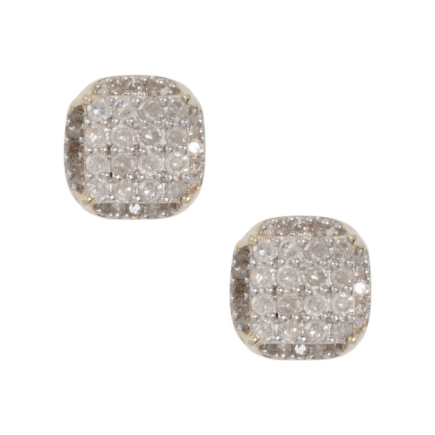 Women's Halo Micro-Pavé Square Diamond Stud Earrings 0.46ct 10K Yellow Gold - bayamjewelry