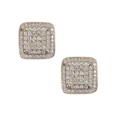 Women's Halo Micro-Pavé Square Diamond Stud Earrings 0.60ct 10K Yellow Gold - bayamjewelry