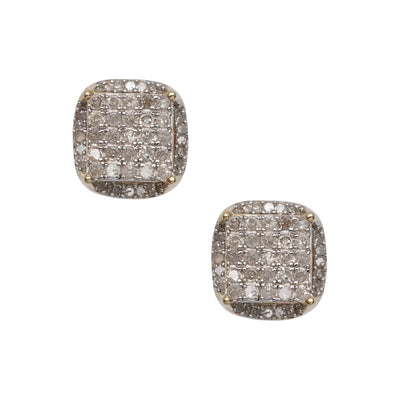 Women's Halo Micro-Pavé Square Diamond Stud Earrings 0.67ct 10K Yellow Gold - bayamjewelry