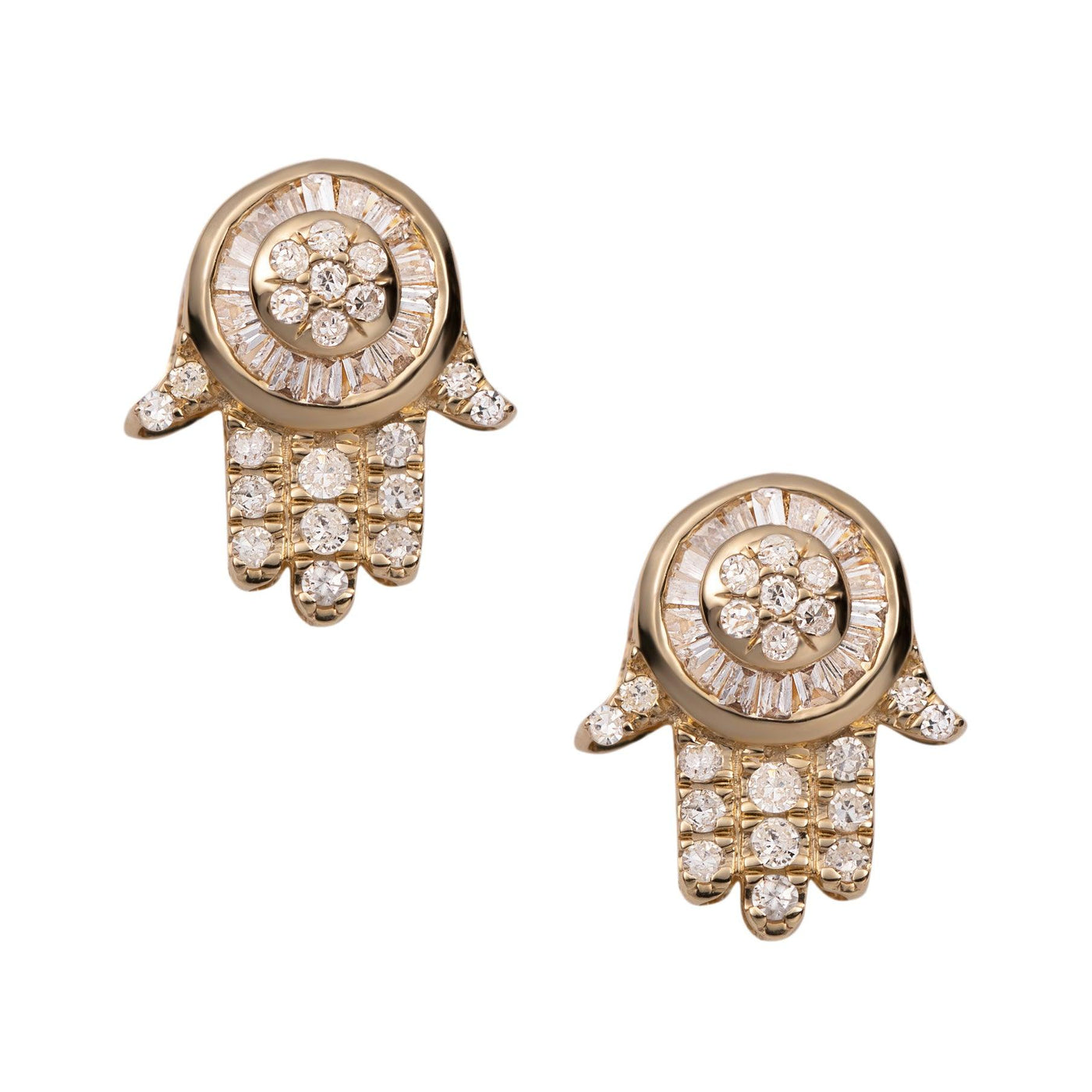 Women's Hamsa & Evil Eye Diamond Stud Earrings 0.48ct 14K Yellow Gold - bayamjewelry