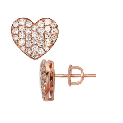 Women's Heart Diamond Stud Earrings 0.85ct 14K Rose Gold - bayamjewelry