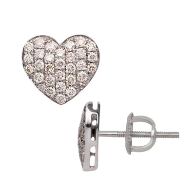 Women's Heart Diamond Stud Earrings 0.85ct 14K White Gold - bayamjewelry