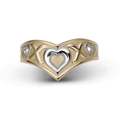 Women's Hearts & Kisses Wishbone Ring 10K Yellow Gold - bayamjewelry