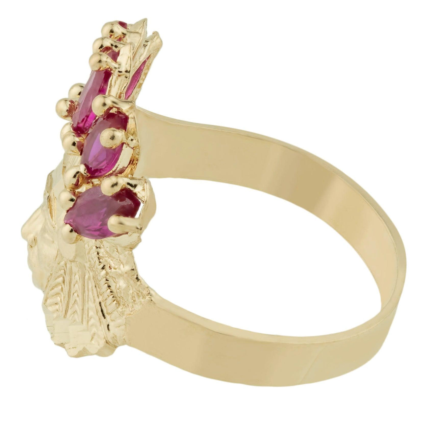 Women's Indian Chief Ruby Red CZ Solid 10K Yellow Gold - bayamjewelry