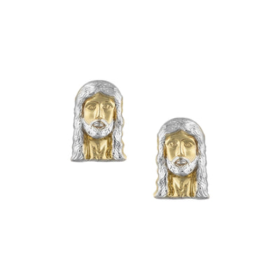 Women's Jesus Head Stud Earrings Solid 10K Yellow Gold - bayamjewelry