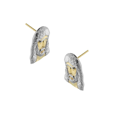 Women's Jesus Head Stud Earrings Solid 10K Yellow Gold - bayamjewelry