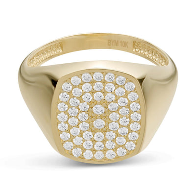 Women's Large CZ Signet Ring Solid 10K Yellow Gold - bayamjewelry