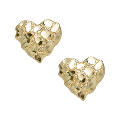 Women's Large Heart Nugget Stud Earrings Solid 10K Yellow Gold - bayamjewelry