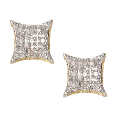 Women's Micro-Pavé Concave Square Diamond Stud Earrings 0.06ct 10K Yellow Gold - bayamjewelry