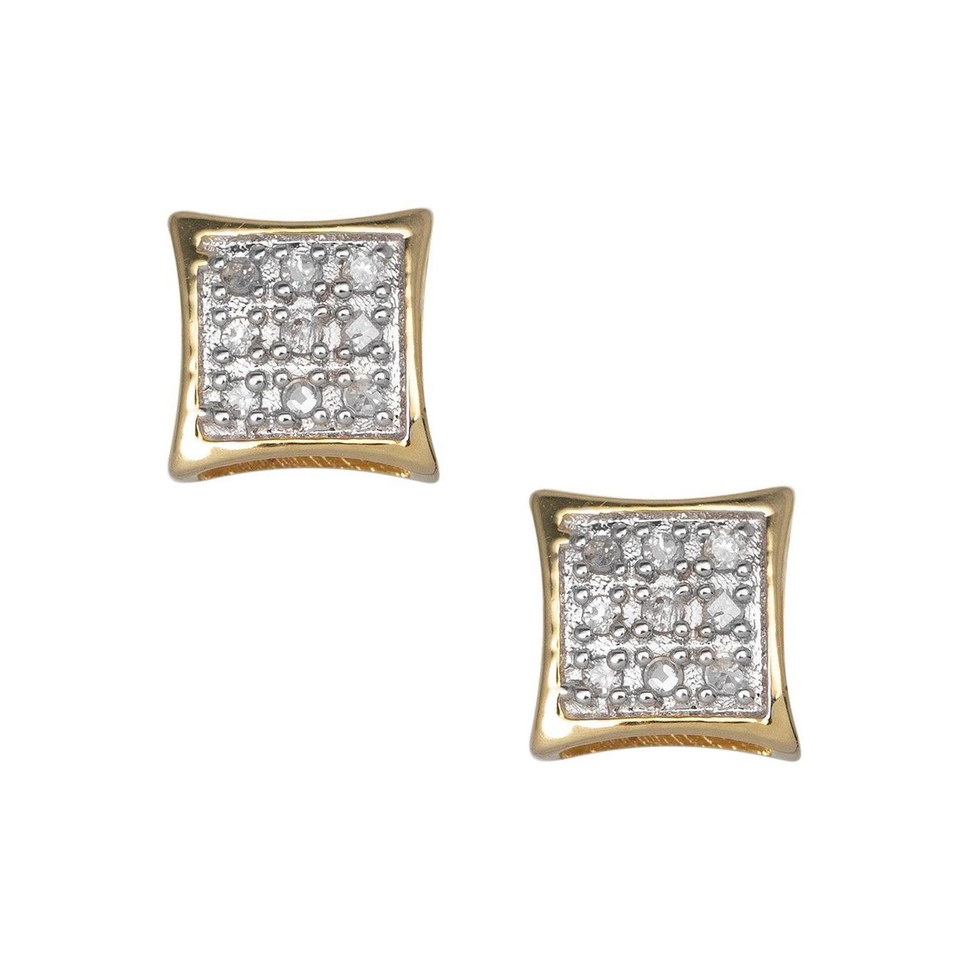 Women's Micro-Pavé Concave Square Diamond Stud Earrings 0.07ct 10K Yellow Gold - bayamjewelry