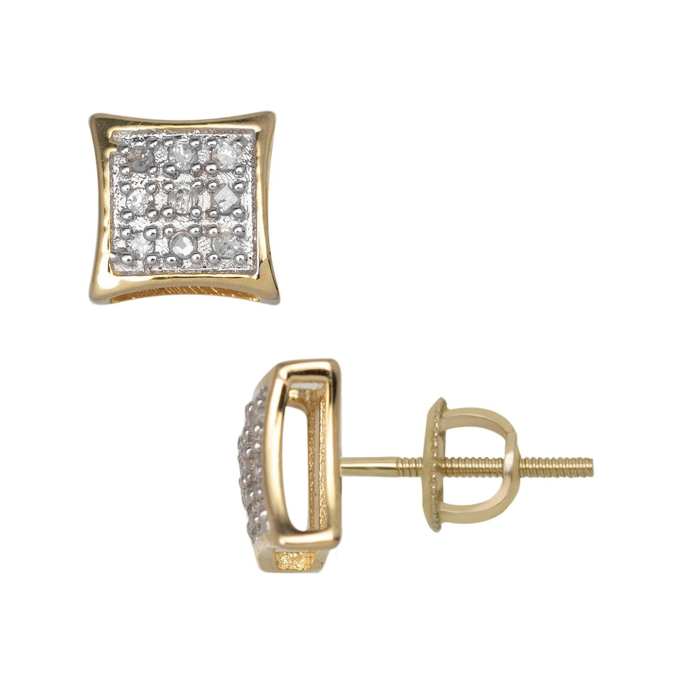 Women's Micro-Pavé Concave Square Diamond Stud Earrings 0.07ct 10K Yellow Gold - bayamjewelry