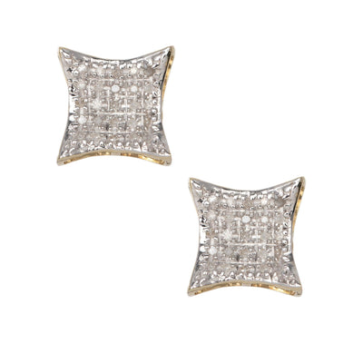 Women's Micro-Pavé Concave Square Diamond Stud Earrings 0.19ct 10K Yellow Gold - bayamjewelry