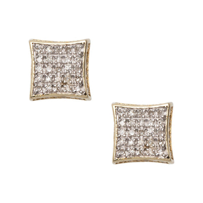 Women's Micro-Pavé Concave Square Diamond Stud Earrings 0.24ct 10K Yellow Gold - bayamjewelry
