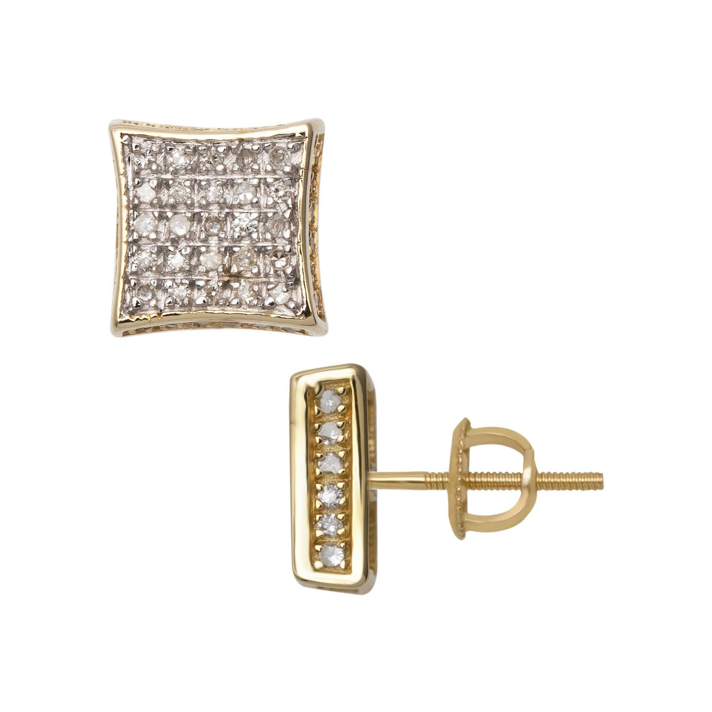 Women's Micro-Pavé Concave Square Diamond Stud Earrings 0.24ct 10K Yellow Gold - bayamjewelry