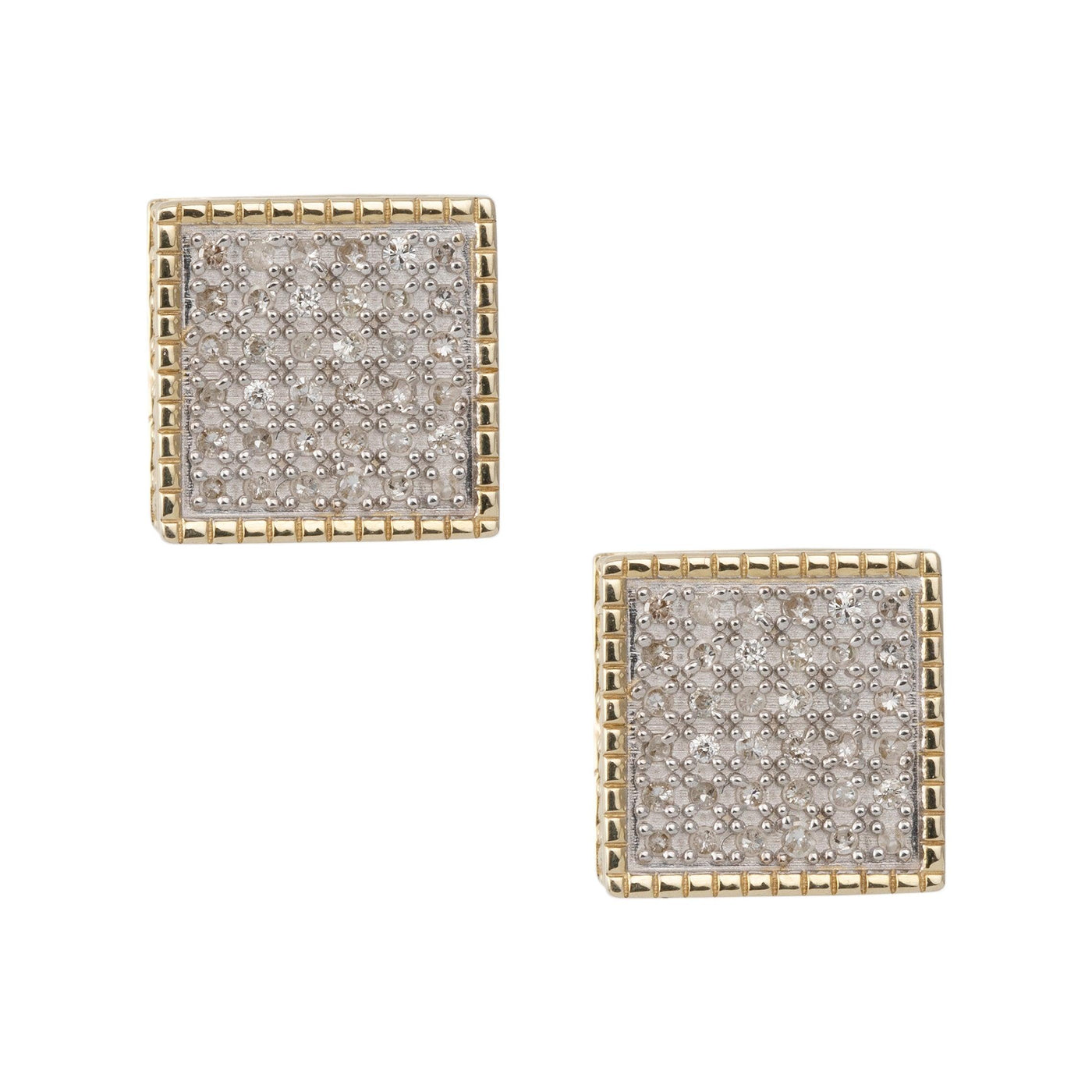Women's Micro-Pavé Framed Square Diamond Stud Earrings 0.33ct 10K Yellow Gold - bayamjewelry