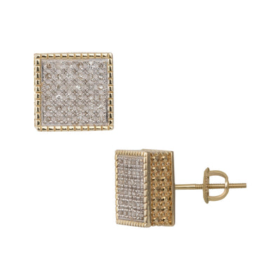 Women's Micro-Pavé Framed Square Diamond Stud Earrings 0.33ct 10K Yellow Gold - bayamjewelry