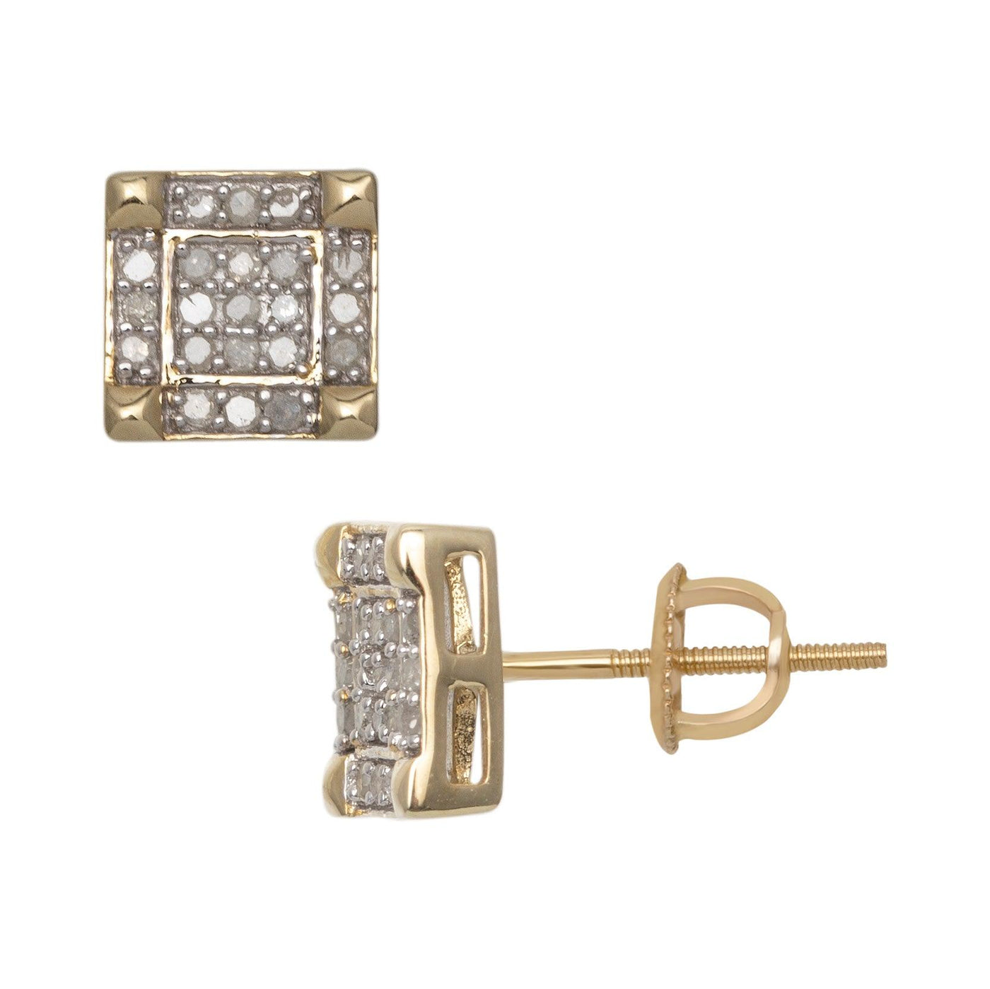 Women's Micro-Pavé Halo Square Diamond Stud Earrings 0.20ct 10K Yellow Gold - bayamjewelry