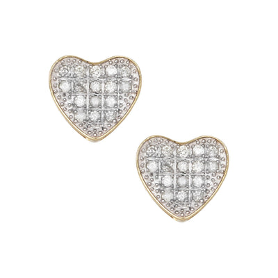 Women's Micro-Pavé Heart Diamond Stud Earrings 0.29ct 10K Yellow Gold - bayamjewelry