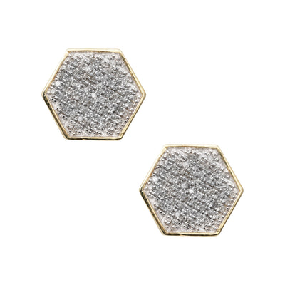 Women's Micro-Pavé Hexagonal Diamond Stud Earrings 0.52ct 10K Yellow Gold - bayamjewelry
