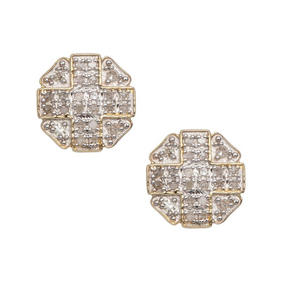 Women's Micro-Pavé Octagonal Design Diamond Stud Earrings 0.17ct 10K Yellow Gold - bayamjewelry